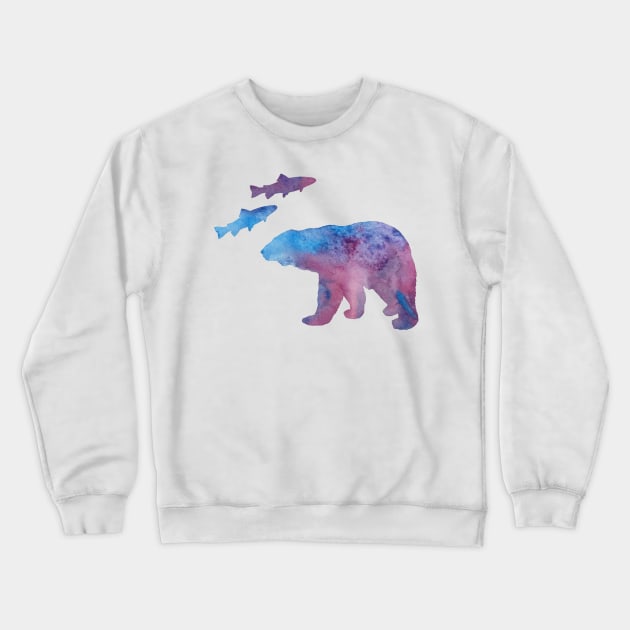 Bear and salmon Crewneck Sweatshirt by TheJollyMarten